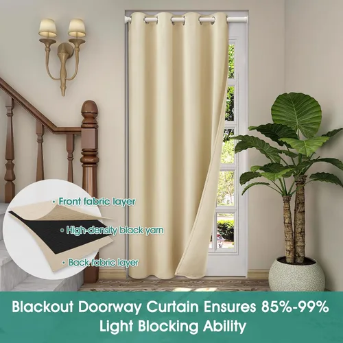 Vista 4 de HOMEIDEAS Cortinas beige para puerta, cortina de privacidad con ojales para dormitorio, 39 pulgadas de ancho x 78 pulgadas de largo, cortinas opacas