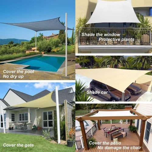Vista 7 de Toldo tipo vela para patios, pérgolas, patios traseros, jardines y exteriores, rectangular, tela para sombra que bloquea los rayos ultravioleta, 6 x