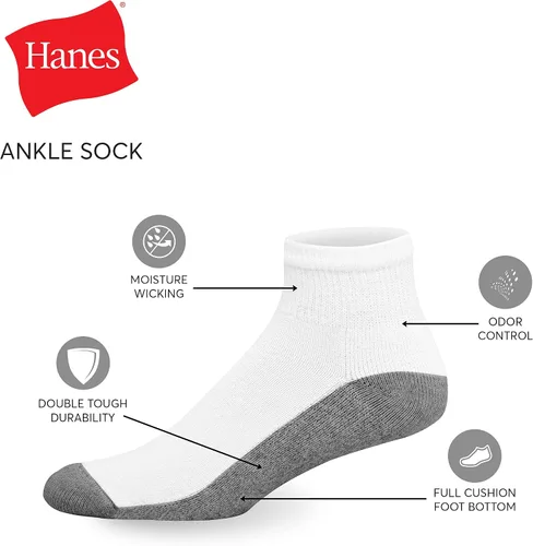 Vista 7 de Hanes Men's Socks, Max Cushioned Ankle Socks, 6 and 8-Pack