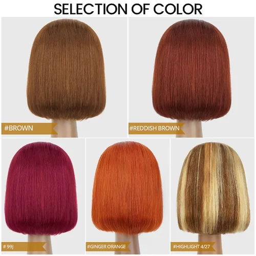 Vista 5 de Peluca de cabello humano marrón con encaje frontal HD de 13 x 4 pulgadas, peluca corta estilo Bob para mujeres negras, prearrancada con abuelitos