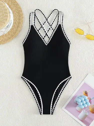 Vista 4 de Floerns Traje de baño de una pieza para mujer con punto entrecruzado