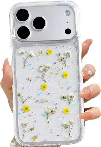 Vista 39 de LSEEKA Funda transparente para iPhone 11 con diseño de flores prensadas reales, linda y brillante, patrón floral rosa, funda protectora delgada