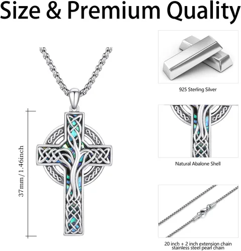 Vista 7 de AOSAIB Celtic Cross Necklace for Women S925 Sterling Silver Celtic Knot Cross Pendant Irish Cross Necklace for Men Talisman Pendant Jewelry Gifts