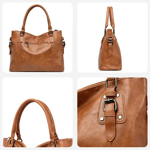 Vista 6 de Bolso de mano clásico de moda para mujer, bolso de cuero de gran capacidad