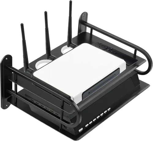 Vista 3 de Z-Color Caja de almacenamiento de enrutador WiFi inalámbrico doble de metal negro/caja de TV Estante de pared para colgar en la pared Soporte