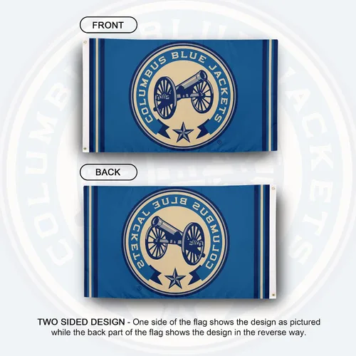 Vista 2 de Desert Cactus Columbus Blue Jackets Bandera NHL 100% poliéster para interiores y exteriores, 3 x 5 pies, banderas del equipo de la liga nacional