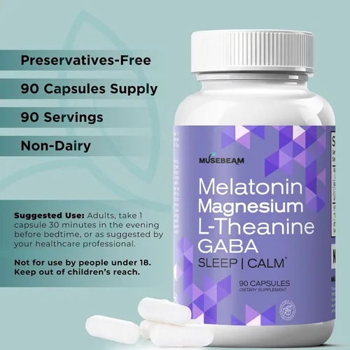 Vista 7 de MuseBeam Glicinato de magnesio 275 mg melatonina 5 mg L-teanina 200 mg GABA 100 mg cápsulas - Suplemento de apoyo nocturno para dormir para hombres