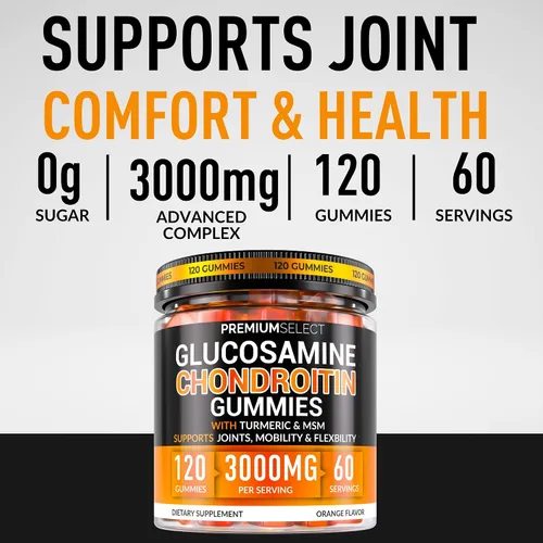 Vista 2 de Gomitas de condroitina de glucosamina para apoyo articular – 120 gomitas de glucosamina extra fuertes 3000 mg con MSM, cúrcuma, calcio, vitamina D3