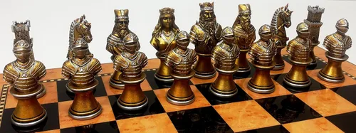 Vista 8 de HPL Medieval Times Crusades Knight - Juego de ajedrez dorado y plateado con tablero de color arce brillante y nogal de 15 pulgadas