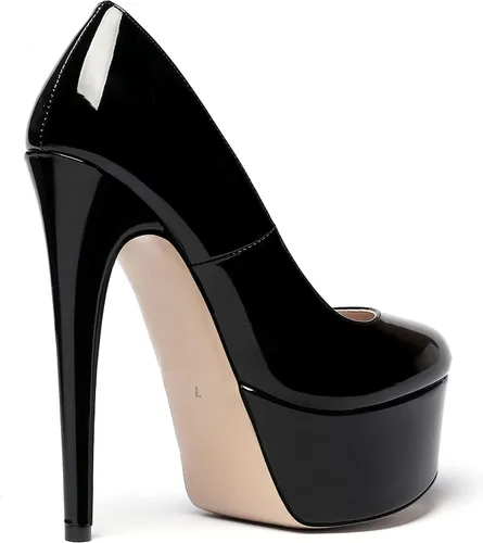 Vista 4 de WAYDERNS - Zapatos de tacón alto de tacón alto con plataforma de charol para mujer