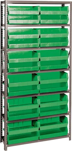 Vista 333 de Quantum QSBU-245BK Heavy Duty Shelving Unit with (7) Shelves and (24) QUS245 Black Bins for Garage Warehouse Storage Distribution 400 lb Load