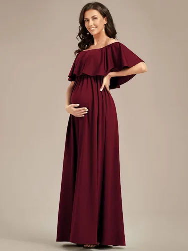 Vista 3 de Ever-Pretty Vestido casual de maternidad con hombros descubiertos y mangas abullonadas con cintura fruncida en una línea hasta el suelo 01802-EY