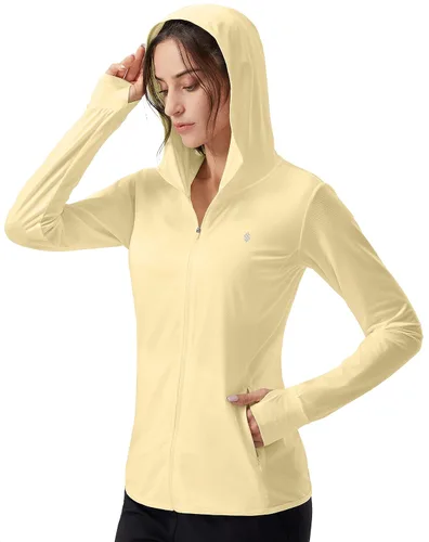 Vista 13 de Soothfeel Chaqueta con capucha y protección solar UPF 50+ para mujer, ligera, de manga larga, con bolsillo, para senderismo al aire libre d-celeste