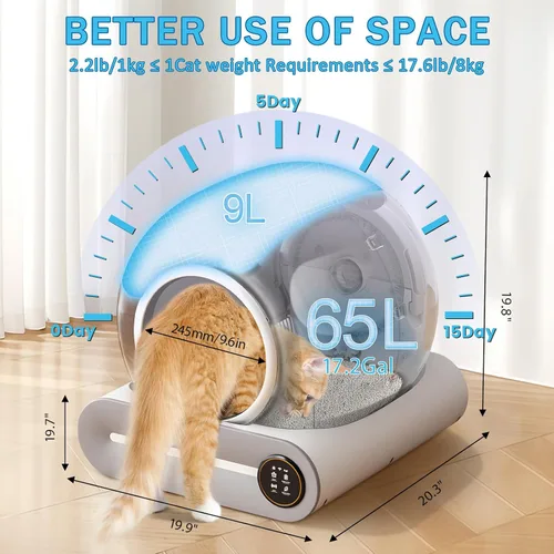 Vista 2 de SUANPOT Caja de arena para gatos autolimpiante, caja de robot automática para múltiples gatos, autolimpieza inteligente con protección de seguridad