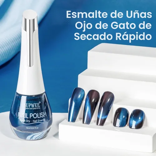 Vista 8 de Esmalte de uñas magnético de secado rápido, color negro y azul Negro azul