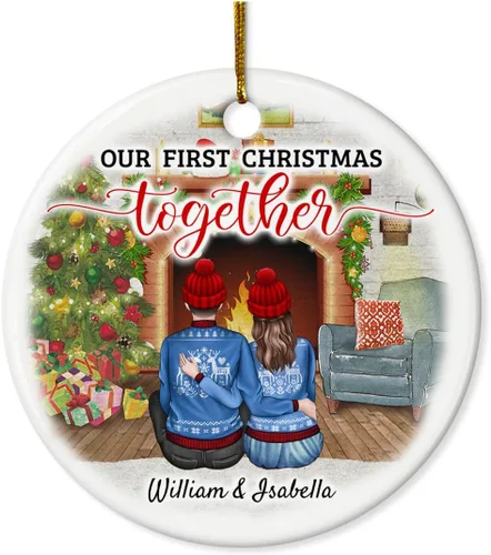 Vista 20 de Adorno personalizado de primera Navidad juntos para parejas, adornos acrílicos navideños, regalos de recuerdo para parejas, novio, novia