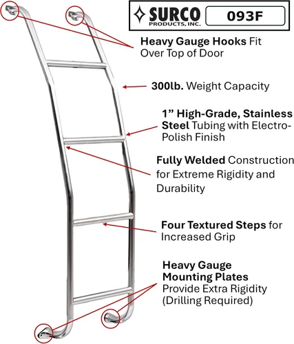 Vista 3 de Surco 093F - Escalera para furgoneta de acero inoxidable de 4 escalones, compatible con furgonetas Ford E-Series 1980-98