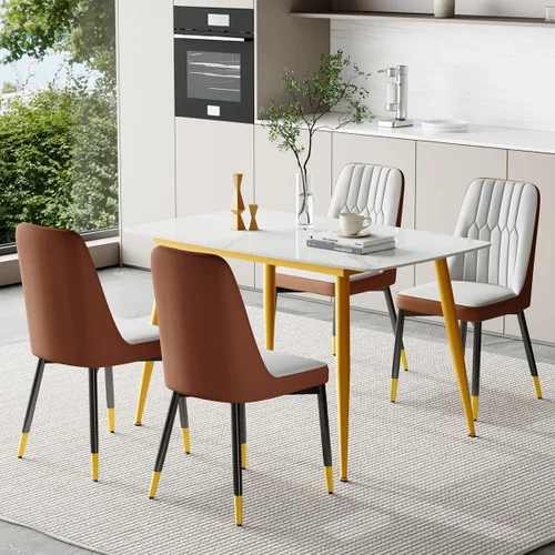 Vista 87 de Juego de 4 mesas de comedor negras para mesa de comedor de 4,50 pulgadas para 4, sillas de cocina de piedra sinterizada, fácil de montar, adecuado