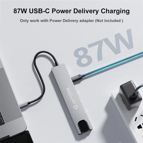 Vista 3 de AnHome Adaptador USB C Hub Ethernet HDMI 4K, 8 en 1 multipuerto Dock USB-C a RJ45 Ethernet USB 3.0 SD/TF lector de tarjetas SD/TF de 87 W PD puerto