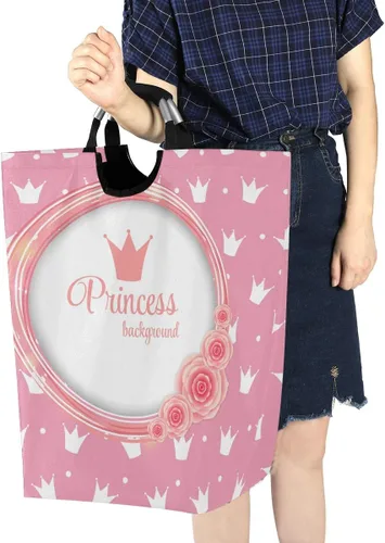 Vista 7 de Cesta de lavandería con corona de princesa, cesta de tela plegable, cesta de lavado, bolsa de ropa plegable para el día de la madre
