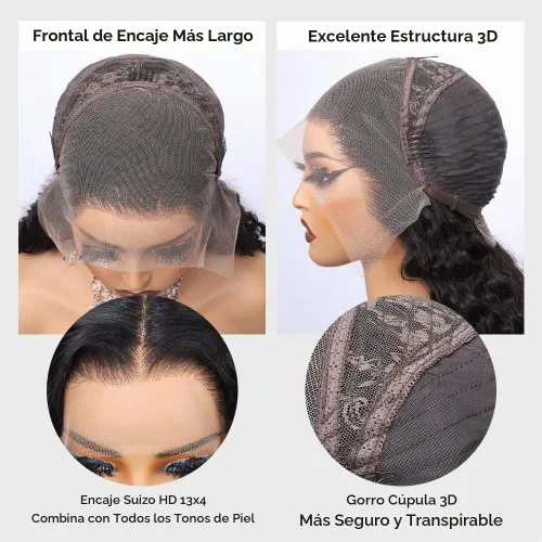 Vista 6 de Pelucas de cabello humano con encaje frontal de 13 x 4 pulgadas con cabello de bebé para mujeres negras, densidad del 220 %, pelucas de encaje 220%