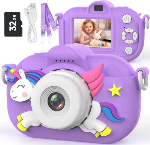 Vista 3 de MAVOKIS Cámara digital para niños de 3 a 8 años, cámara 1080P para niños con tarjeta SD de 32 GB, juguetes para niñas de 6 a 9 años, regalos de Rosa
