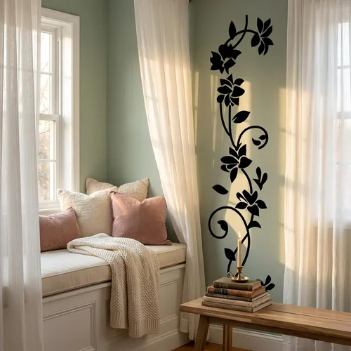 Vista 5 de Adhesivo decorativo de pared de vinilo extraíble de flores de ratán blanco mate de 6'' x 22