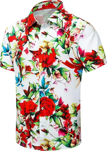Vista 26 de SheLucki - Camisa hawaiana para hombre, unisex, de manga corta, con botones, para la playa y el verano, ropa casual estampada con sombra de palmas