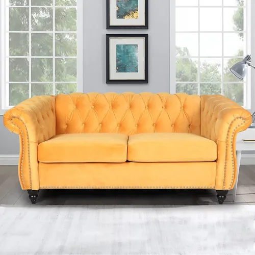 Vista 20 de RARZOE Chesterfield - Silla contemporánea de terciopelo Chesterfield, silla de club de terciopelo, silla Chesterfield con brazos enrollados de Azul