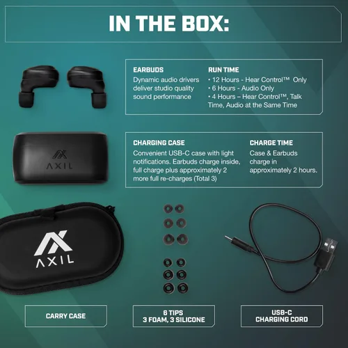 Vista 6 de AXIL XCOR PRO Auriculares inalámbricos Bluetooth — Auriculares HearPRO con control táctil — Mejora Bluetooth — Protección auditiva — Resistente al