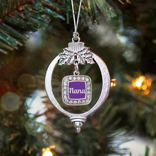 Vista 3 de Inspired Silver - Nana púrpura - Adorno de Navidad plateado - Adorno cuadrado para árbol de Navidad con circonita cúbica - Decoración colgante