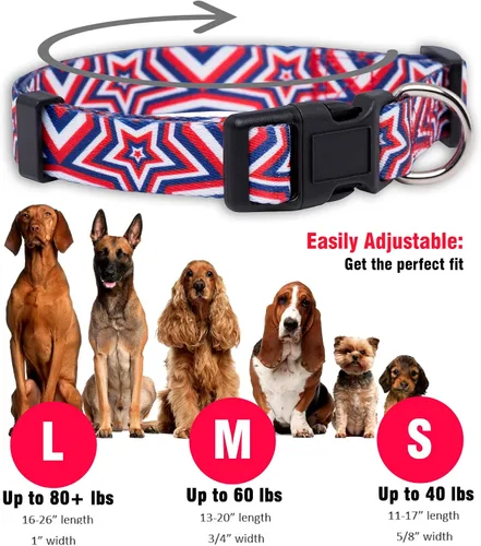 Vista 3 de Native Pup Collar de Perro con Bandera Americana - Rojo, Blanco y Azul - Collares Patrióticos para el 4 de Julio, EE.UU. - Ajustable para Perros