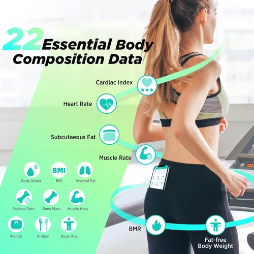 Vista 4 de RunStar - Báscula inteligente para peso corporal, báscula digital de baño de alta precisión con pantalla grande para IMC, frecuencia cardíaca y masa