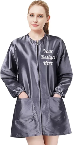 Vista 7 de TOPTIE Personalizado Bordado Satén Manga Larga Salón Smock Unisex Peluquero Peluquero Capa Chaqueta Mascota Aseo Ropa de Trabajo