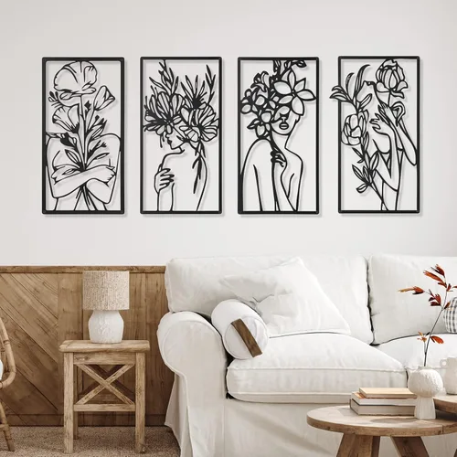 Vista 7 de Cindeer 4 piezas de metal minimalista abstracto mujer arte de pared dibujo minimalista de una sola línea arte femenino arte colgante pared