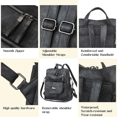 Vista 6 de Bolso tipo mochila para mujer, pequeño, de cuero impermeable antirrobo, bolsos de hombro para damas