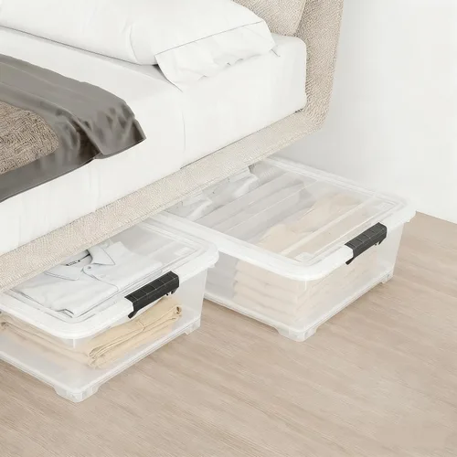 Vista 7 de Paquete de 3 contenedores de almacenamiento de plástico transparente debajo de la cama con tapas y ruedas, contenedores de almacenamiento de zapatos