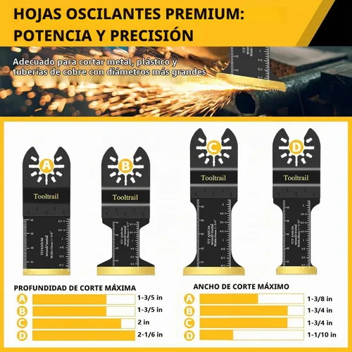 Vista 5 de 50 piezas de cuchillas oscilantes para metal, kits de cuchillas multiherramienta universales para metal, clavos de madera y plástico, cuchillas