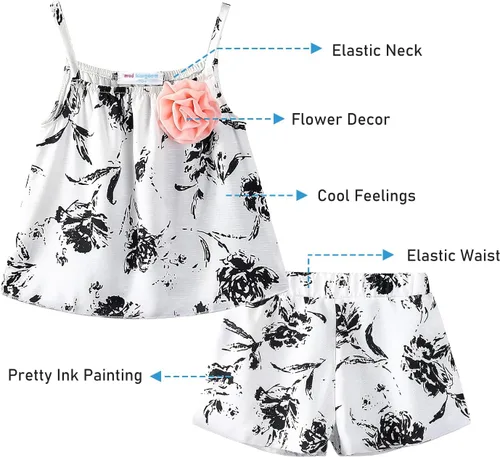 Vista 3 de LittleSpring Conjunto de verano para niñas con camiseta sin mangas y pantalones cortos florales