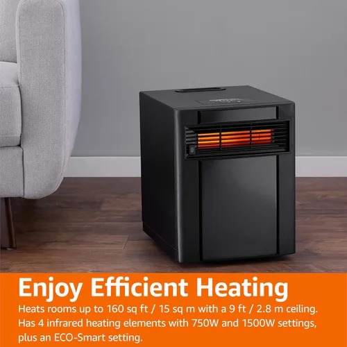 Vista 7 de Amazon Basics Calentador de espacio portátil con control remoto, termostato ajustable, uso en interiores, ajuste de ahorro de energía, pantalla LED