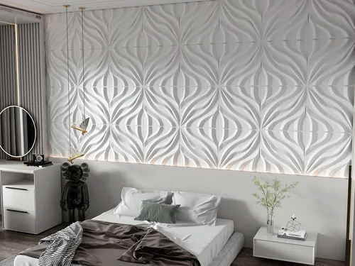 Vista 3 de Dundee Deco Paneles de pared 3D - Paneles de pared de PVC blanco pintables con ondas modernas para decoración de paredes interiores, 19.7 x 19.7