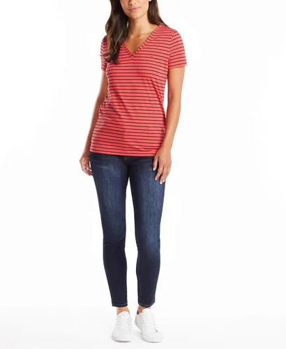 Vista 2 de Nautica Camiseta de algodón elástico súper suave con cuello en V para mujer