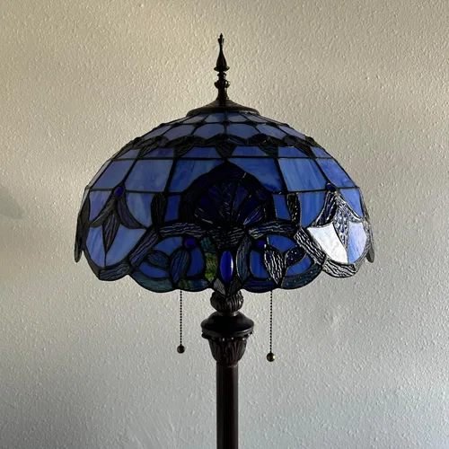 Vista 7 de Lámpara de pie de vitrales azules estilo barroco con base de metal bombillas LED incluidas para sala de estar, dormitorio, 16 pulgadas
