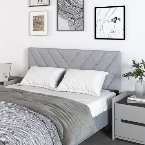 Vista 4 de KOMFOTT - Cabecera tapizada en tela de lino para cama tamaño Full/Queen, cabecera rectangular con patas de madera maciza y ancho ajustable, cabecera