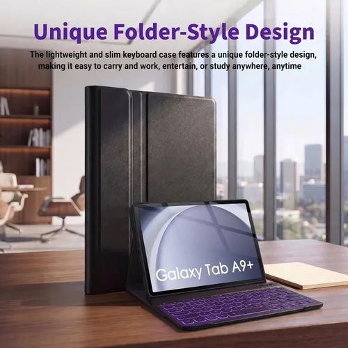 Vista 7 de Funda con teclado retroiluminado para Samsung Galaxy Tab A9 Plus de 11 pulgadas 2023 (SM-X210/X216/X218) con protector de pantalla, teclado