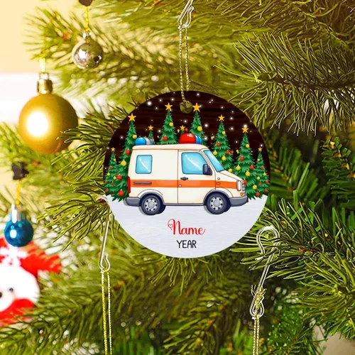 Vista 6 de Adorno de Navidad de ambulancia 2023, adorno de ambulancia personalizado con nombre y año, adorno paramédico personalizado, decoración colgante