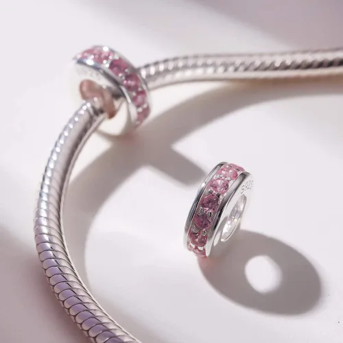 Vista 4 de 925 plata esterlina espaciador encanto grano con CZ transparente para pulseras Pandora Charms