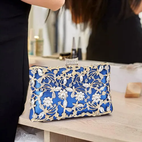 Vista 5 de CORIOS Bolso de noche con diamantes de imitación para mujer, bolso de mano de cristal brillante con purpurina y lentejuelas