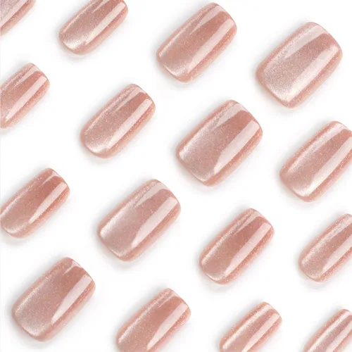 Vista 3 de Kit de uñas postizas a presión de ojo de gato, 24 uñas postizas acrílicas de gel suave de lujo con pegamento para uñas, kit de uñas postizas
