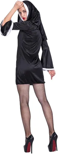 Vista 2 de ReneeCho Disfraz de monja para mujer, disfraz de fiesta de Halloween para adultos